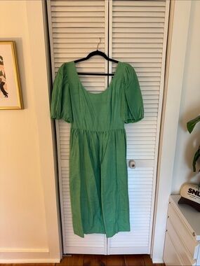 & Other Stories Green Puff-Sleeve Scoop Midi Dress